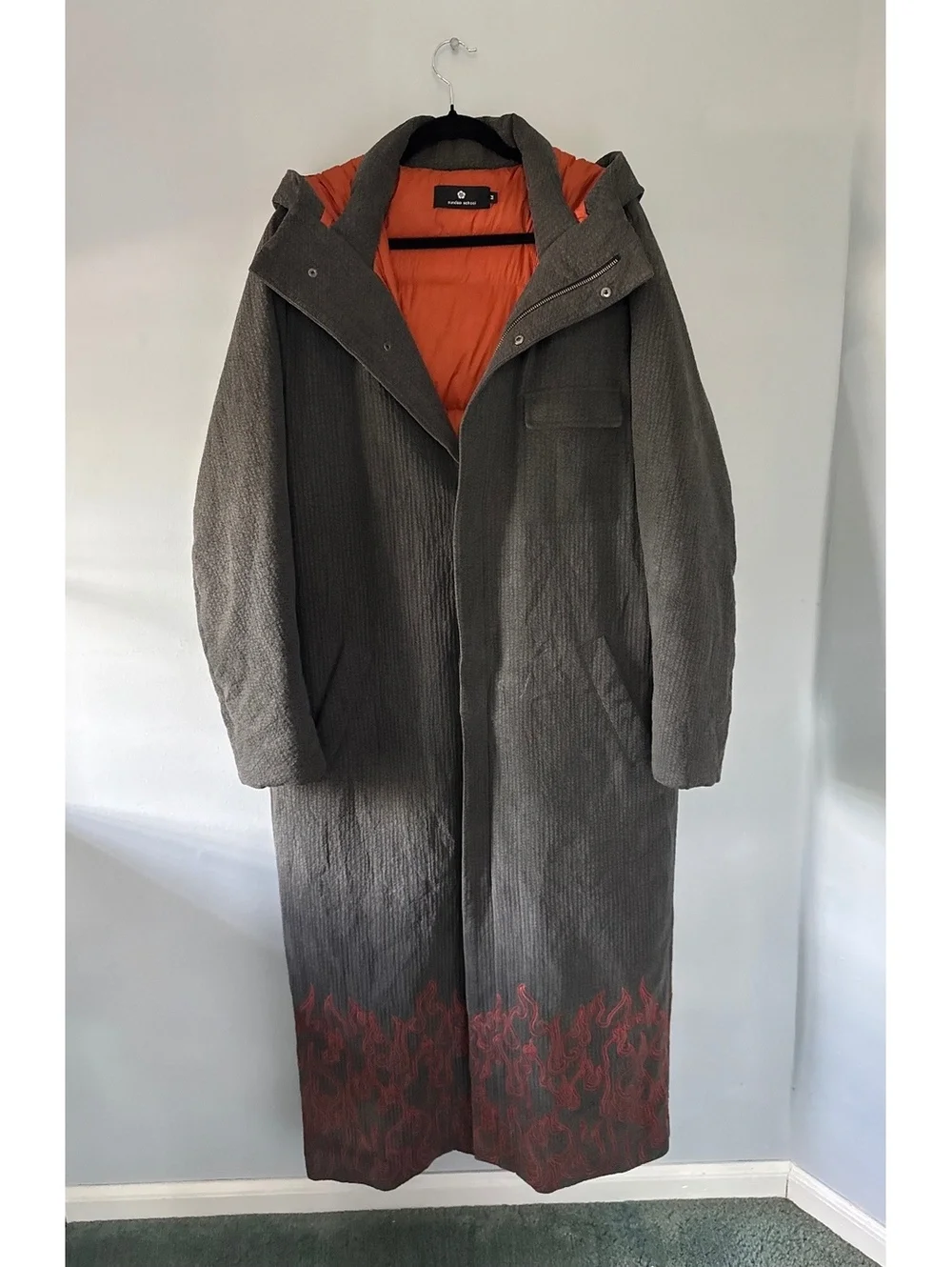 Sundae School Men's Long Down Parka with Flame Embroidery Fall 2019 Collection